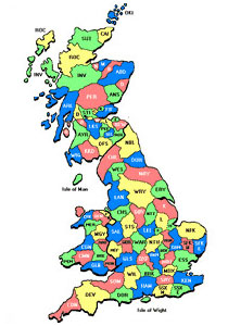 Cartes des région d'Angleterre colorié avec 4 couleurs seulement